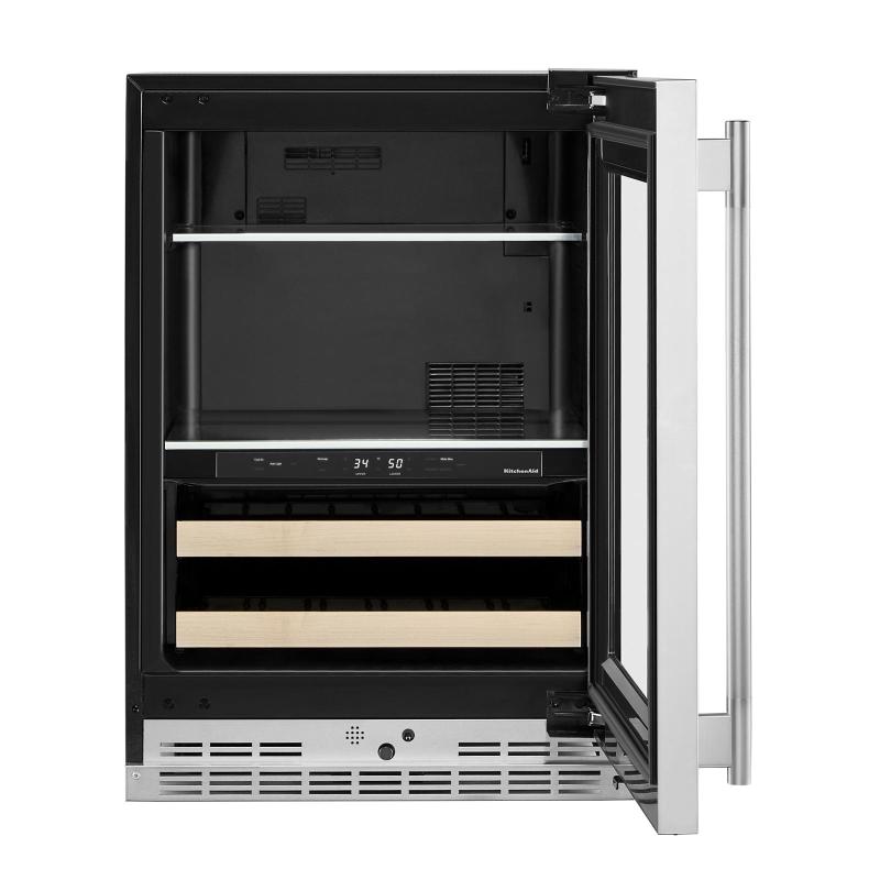 24" KitchenAid Beverage Center with Glass Door and Wood-Front Racks - KUBR524SPS