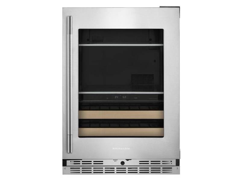 24" KitchenAid Beverage Center with Glass Door and Wood-Front Racks - KUBR524SPS