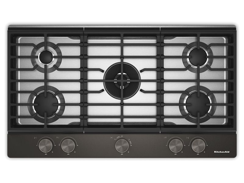 36" KitchenAid Gas Cooktop with 5 Burners and Integrated Wok Grate - KCGK536SBE