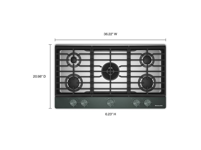 36" KitchenAid Gas Cooktop with 5 Burners and Integrated Wok Grate - KCGK536SJP