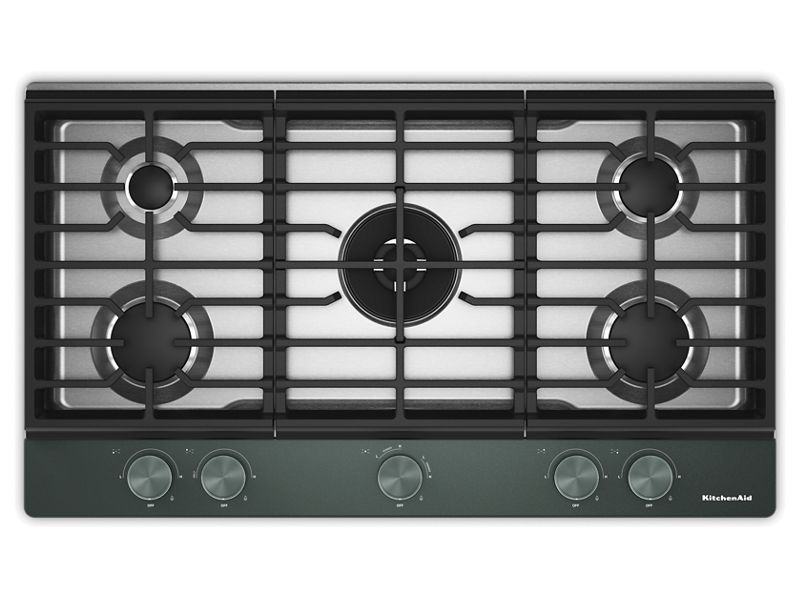 36" KitchenAid Gas Cooktop with 5 Burners and Integrated Wok Grate - KCGK536SJP