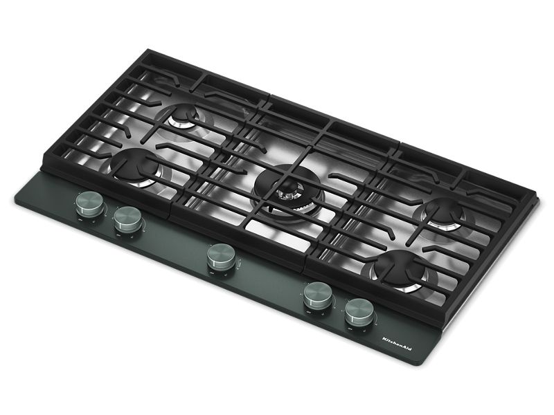 36" KitchenAid Gas Cooktop with 5 Burners and Integrated Wok Grate - KCGK536SJP