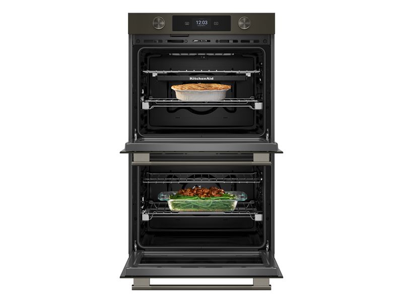 30" Kitchenaid Smart Electric Double Wall Oven with Intelligent Cooking Camera in Black Ore - KOED930SBE