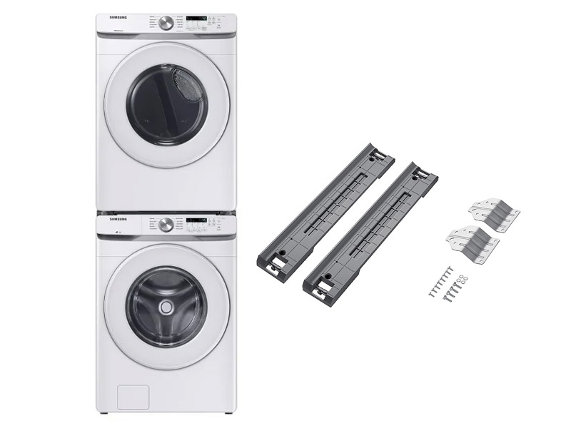 27" Samsung 5.2 Cu. Ft. Front Load Washer and 7.5 Cu. Ft. Dryer and Stacking Kit - SKK-8K-WF45T6000AW-DV45DG6000HWAC