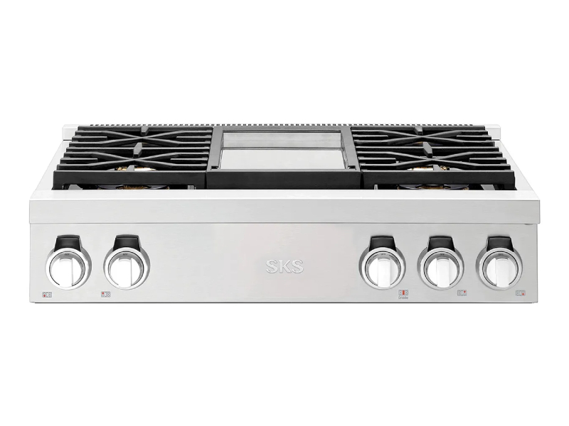 36" Signature Kitchen Suite Gas Pro Rangetop 4 Burners and Griddle - SKSRT360GS