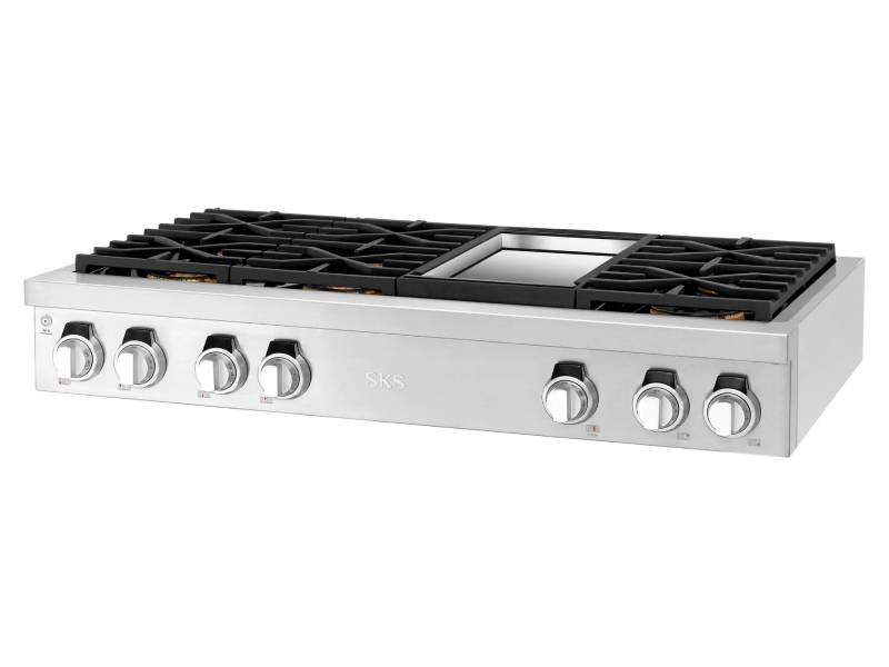 48" Signature Kitchen Suite Gas Pro Rangetop 6 Burners and Griddle - SKSRT480GS