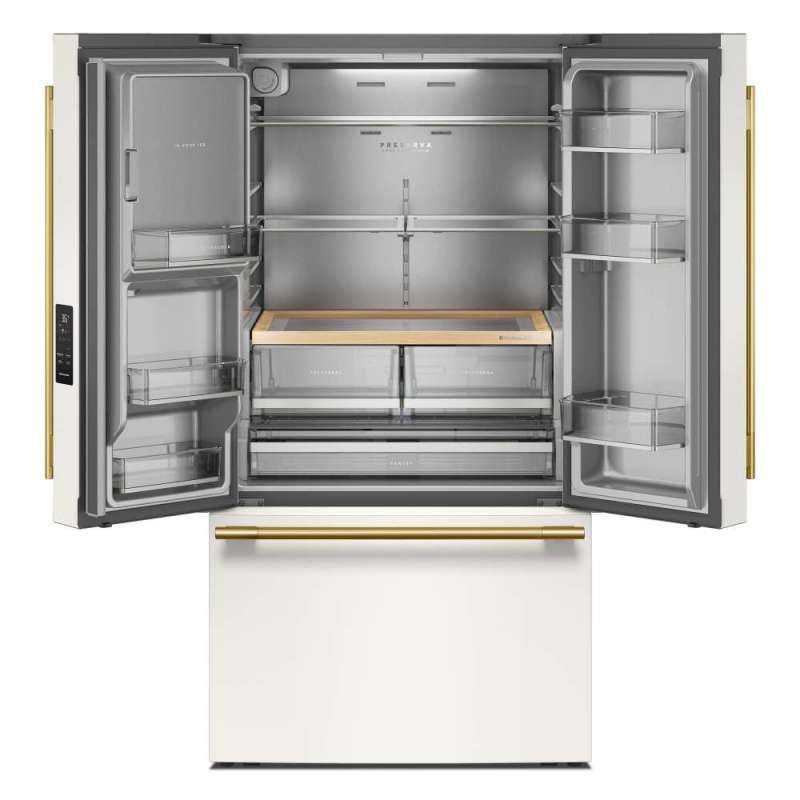 36" Kitchenaid 30 Cu. Ft. French Door Refrigerator with Exterior Water and Ice Dispenser and Wood-Look Sliding Tray in Porcelain White - KRFF436SPL