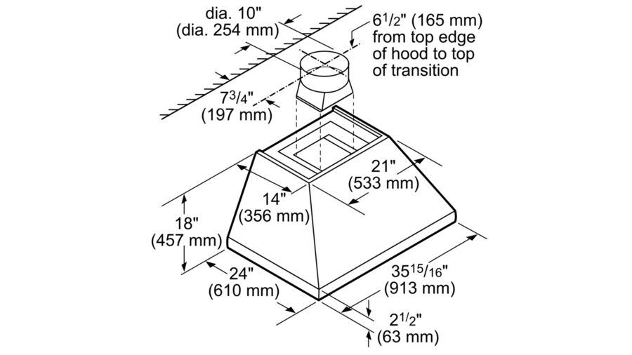 36" Thermador  Professional Chimney Wall Hood, Optional Blower - HPCN36WS