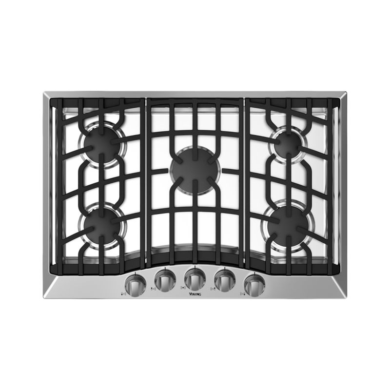 30" Viking Natural Gas Cooktop with 5 Sealed Burners, Continuous Grates - RVGC33015BSS