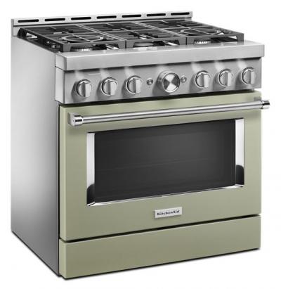 36" KitchenAid 5.1 Cu. Ft. Smart Commercial-Style Gas Range With 6 Burners In Matte Avocado Cream - KFGC506JAV