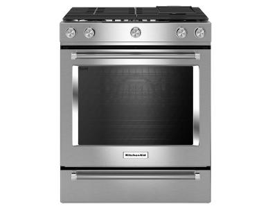 30" KitchenAid 7.1 Cu. Ft. 5 Burner Dual Fuel Convection Front Control Range With Baking Drawer - YKSDB900ESS