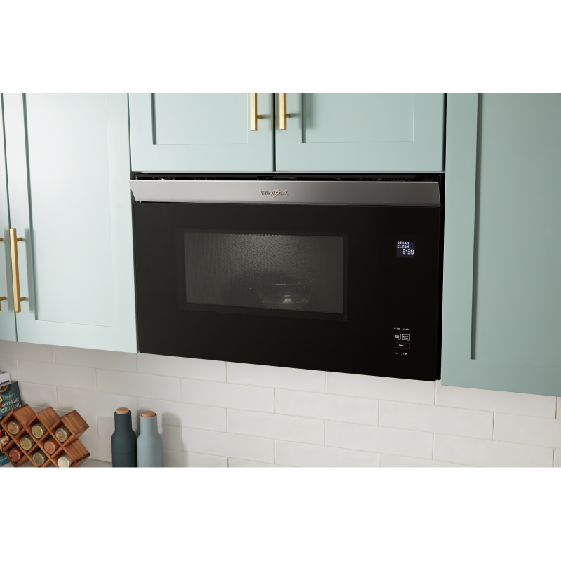 30" Whirlpool 1.1 Cu. Ft. Flush Mount Microwave with Turntable-Free Design in Black Stainless - YWMMF5930PV