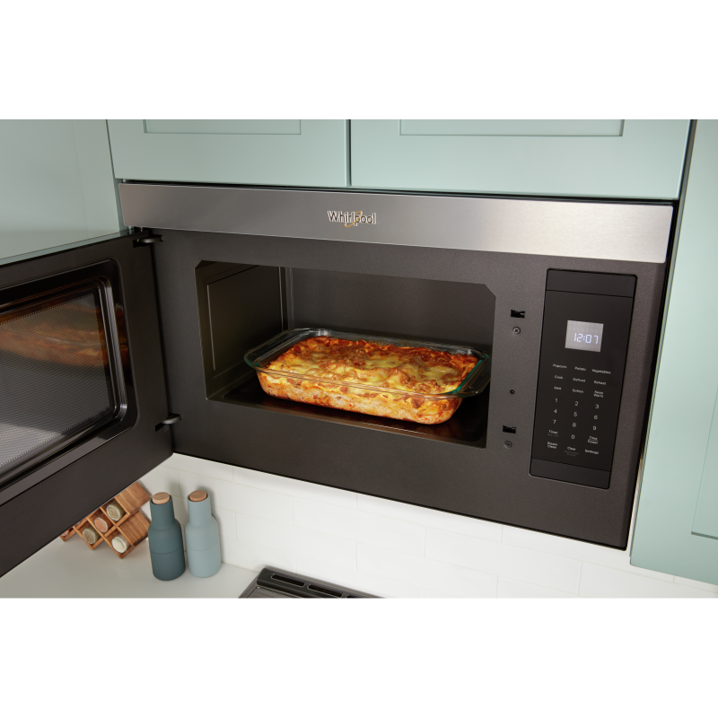 30" Whirlpool 1.1 Cu. Ft. Flush Mount Microwave with Turntable-Free Design in Black Stainless - YWMMF5930PV