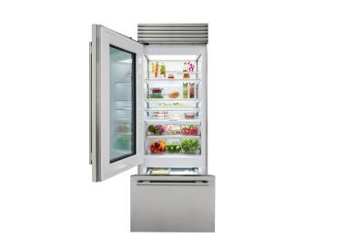 30" SubZero Tubular Handle Left Hinge Classic Over-and-Under Refrigerator With Glass Door - CL3050UG/S/T/L