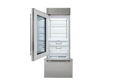 30" SubZero Tubular Handle Left Hinge Classic Over-and-Under Refrigerator With Glass Door - CL3050UG/S/T/L