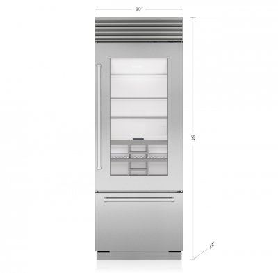 30" SubZero Tubular Handle Left Hinge Classic Over-and-Under Refrigerator With Glass Door - CL3050UG/S/T/L