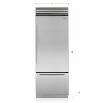 30" SubZero Tubular Handle Left Hinge Classic Over-and-Under Refrigerator With Internal Dispenser - CL3050UID/S/T/L
