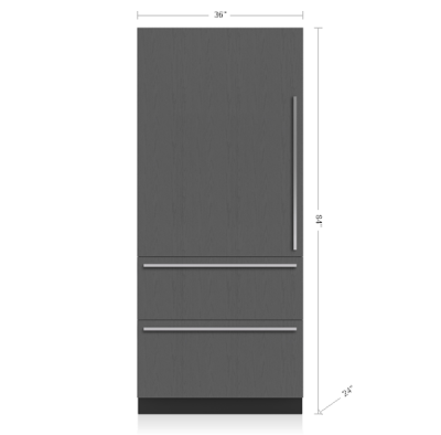 36" SubZero Designer Left Hinge Over-and-Under Refrigerator With Ice Maker and Internal Dispenser - DET3650CIID/L