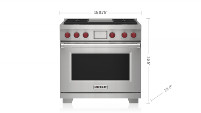 36" Wolf 6.3 Cu. Ft. Dual Fuel Range with 4 Burners and Infrared Griddle - DF36450G/S/P