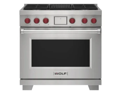 36" Wolf 6.3 Cu. Ft. Dual Fuel Range with 4 Burners and Infrared Charbroiler - DF36450C/S/P