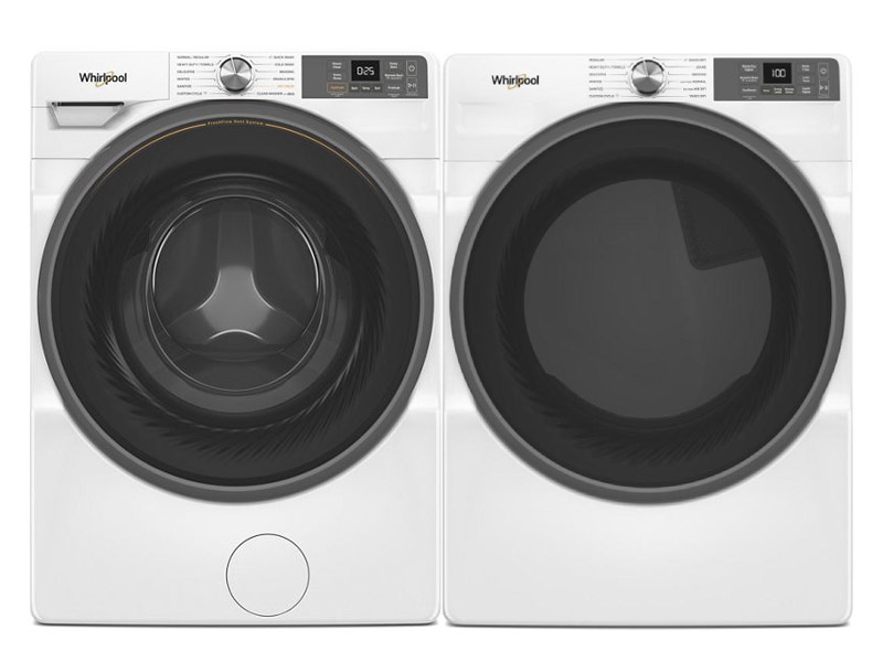 27" Whirlpool 5.2 Cu. Ft. Front Load Washer and 7.4 Cu. Ft. Electric Dryer with Wrinkle Shield Option - WFW5720RW-YWED5720RW