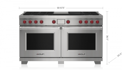 60" Wolf 9 Cu. Ft. Dual Fuel Range with 6 Burners Infrared Charbroiler and Infrared Griddle - DF60650CG/S/P