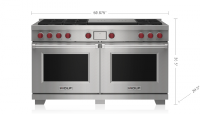 60" Wolf 9 Cu. Ft. Dual Fuel Range with 6 Burners and French Top - DF60650F/S/P