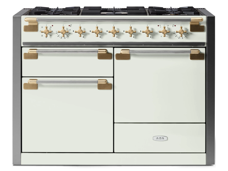 48" AGA Elise Series FreeStanding Dual Fuel Range with Brass Accents - AEL481DFABWHT