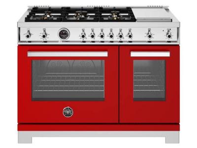 48" Bertazzoni All Gas Range with 6 Brass Burners and Griddle in Rosso - PRO486BTFGMROT