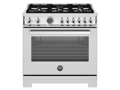 36" Bertazzoni Dual Fuel Range with 6 Brass Burners Cast Iron Griddle and Electric Self-Clean Oven - PRO366BCFEPXT