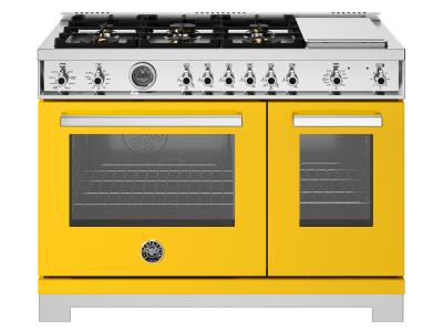 48" Bertazzoni Professional Series Dual Fuel Range with 6 Brass Burners in Giallo - PRO486BTFEPGIT