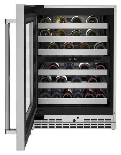 24" KitchenAid Undercounter Wine Cellar with Glass Door and Metal-Front Racks - KUWL314KSS