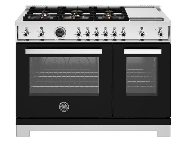 48" Bertazzoni All Gas Range with 6 Brass Burners and Griddle in Nero - PRO486BTFGMNET