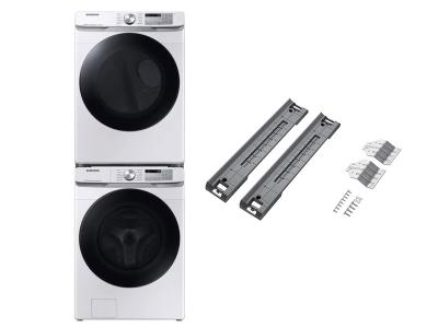 27" Samsung 5.2 Cu. Ft. Washer and 7.5 Cu. Ft. Electric Dryer and Stacking Kit - SKK-8K-WF45B6300AW/US-DVE45B6305W/AC