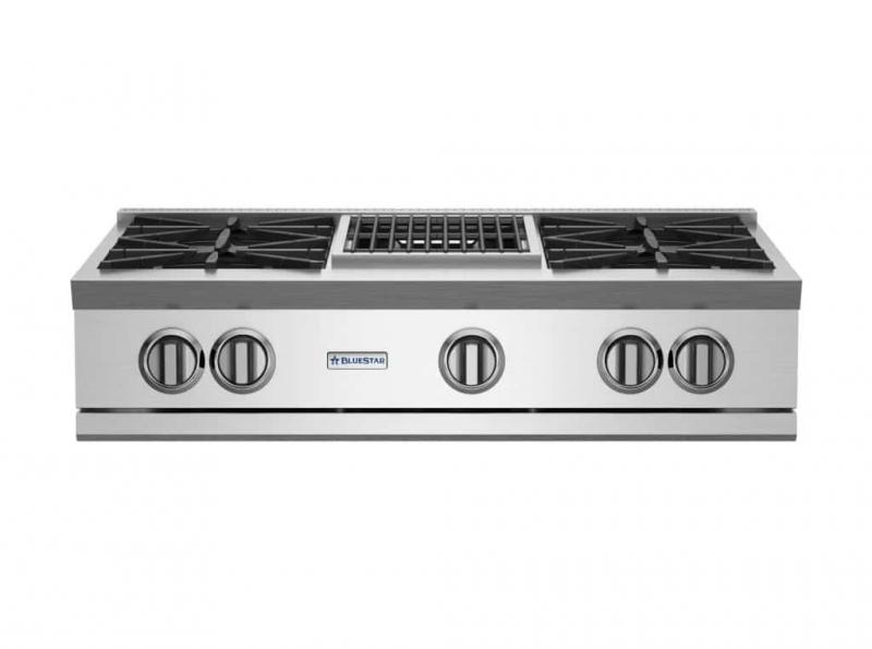 36" Blue Star RGTNB Series Gas Rangetop with 12 Charbroiler in Natural Gas - RGTNB364CBV2