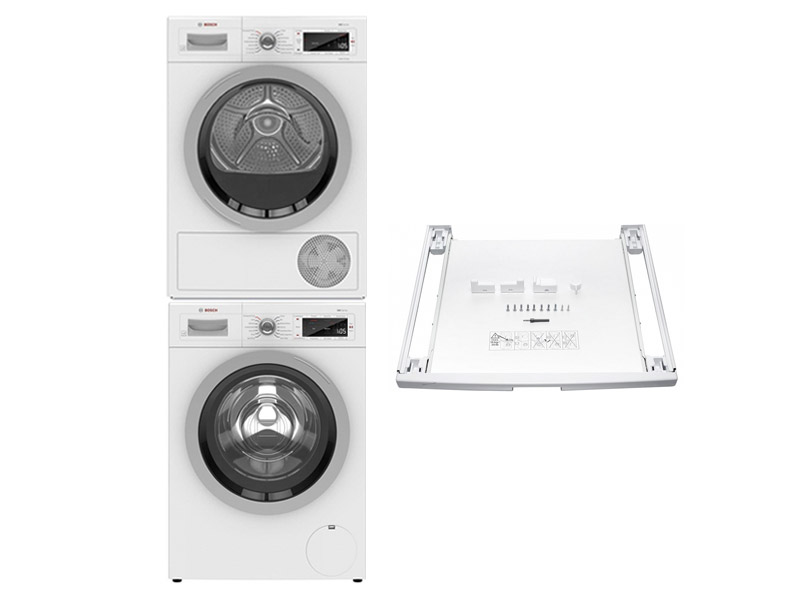 24" Bosch Front Load Washer and Dryer and Laundry Accessory - WTZ11400UC-WAW285H1UC-WTW87NH1UC