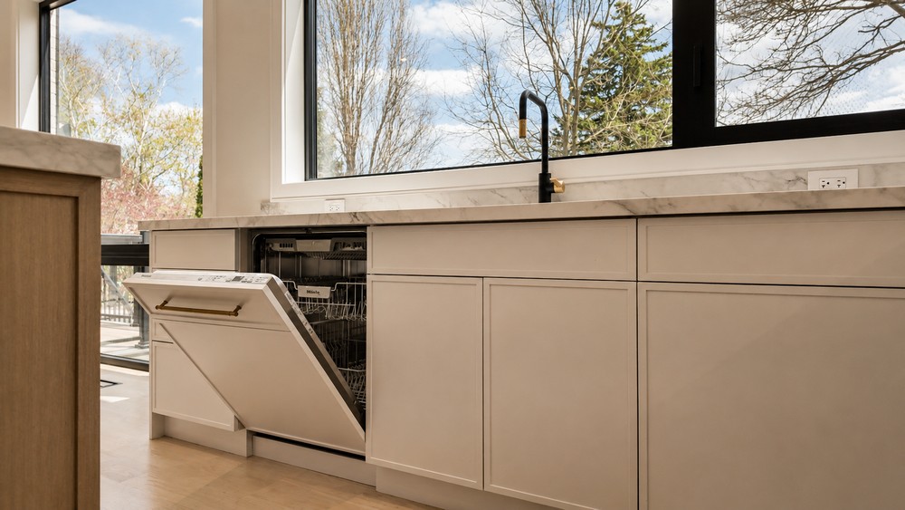 Miele panel-ready dishwasher integrated into cabinetry