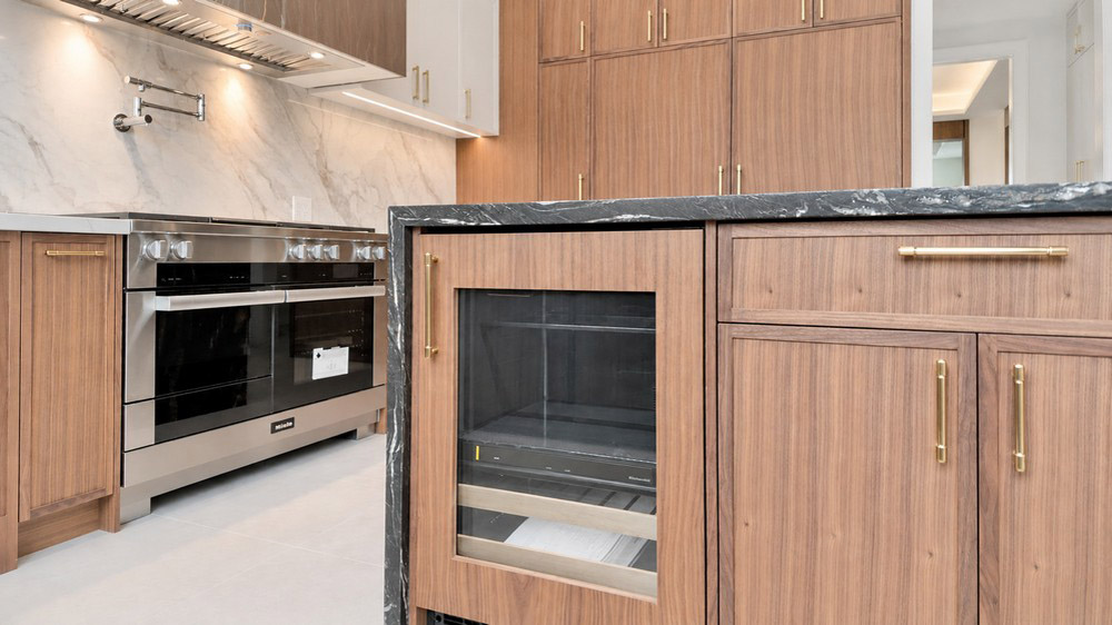 KitchenAid undercounter beverage refrigerator built into the island