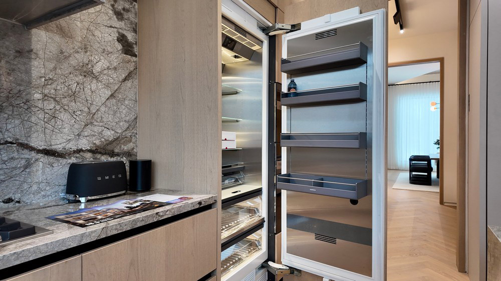 Gaggenau panel-ready built-in fridge and freezer integrated into the millwork